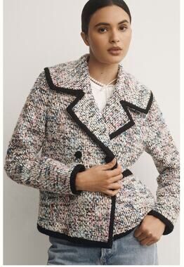 Avec Les Filles Multicolor Tweed Jacket Black Trim Size XS NWT